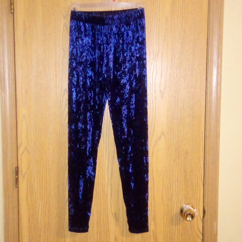 Dark Navy blue crush velvet straight leg pants SIZE: S **@SEE PICS** NO pockets